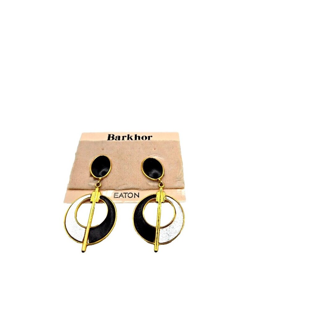 Barkhor Vintage Earrings  Black Silver and Gold clip ons vintage earring tag inc